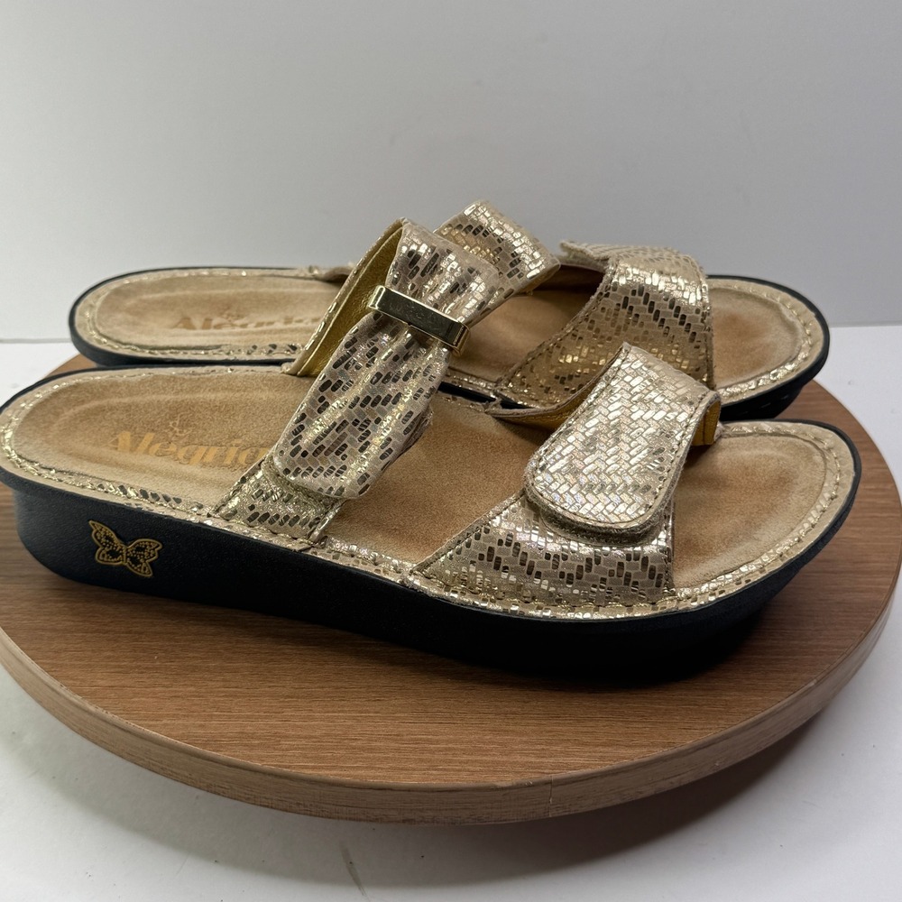 Alegria Debra‎ Sandals Gold Metallic Leather Comfort Slides Size 37